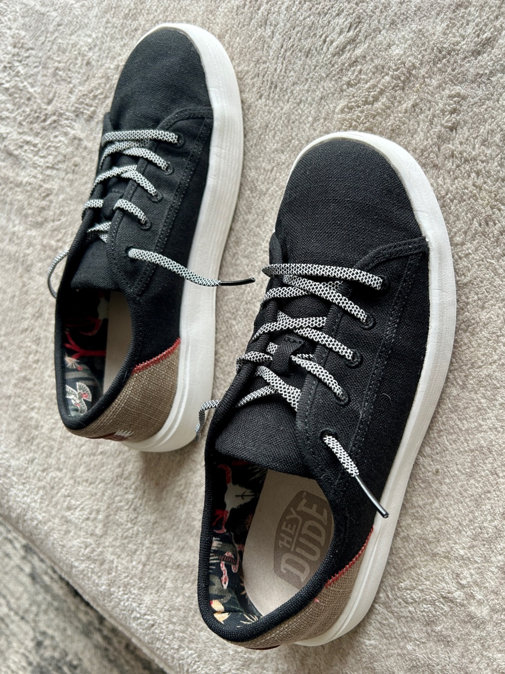Black Canvas Low-Top Sneakers with White Sole